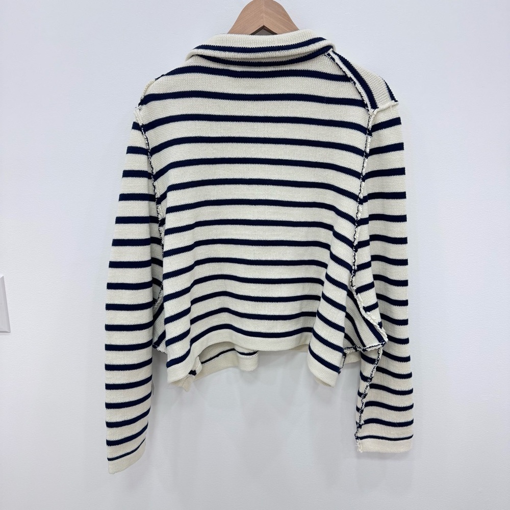 Big Water Blue Sky Lizard Thicket Hattie Navy blue strips Sweater Cardigan Sz Lg - Picture 7 of 7